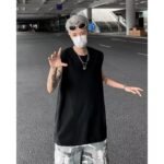Vest men's summer trendy solid color t-shirt student plus size sports bottoming shirt loose breathable sleeveless top
